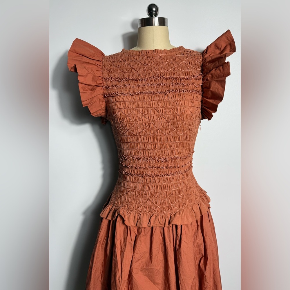 NWT Ulla Johnson Madeline Ruffled
Smocked Midi Dress in Clay Sz 2‎ $595 - Picture 5 of 7